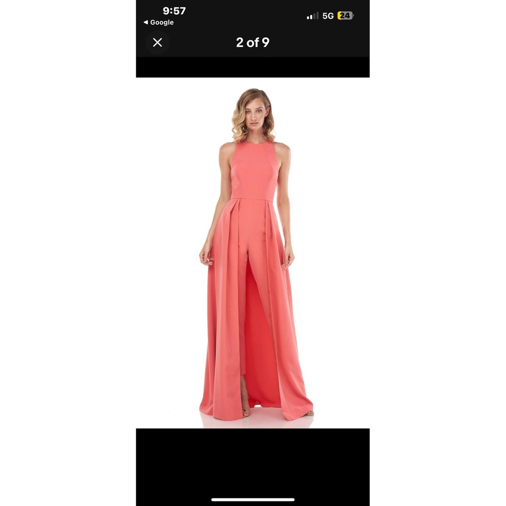 Kay Unger New York Pink Walk-Thru Jumpsuit Overskirt Belted Formal NWT 14 - Picture 3 of 16